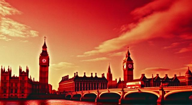London , in red tones, red colors