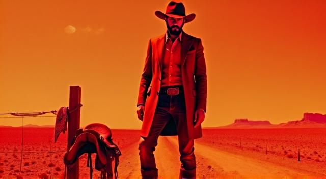 Cow boy story , in red tones, red colors