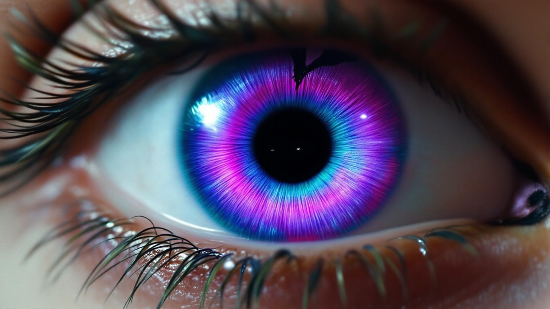 Eye, Blue, Iris, Eyelash, Close-up, Violet, Purple, Eyebrow, Organ, Lens, cgi glow effect