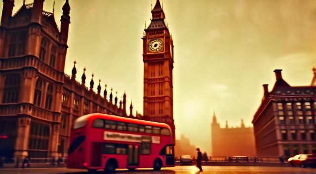 London , in red tones, red colors