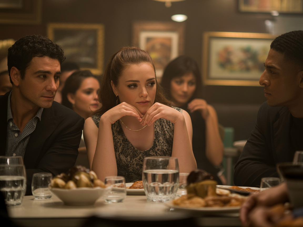 People in the restaurant admire the girl