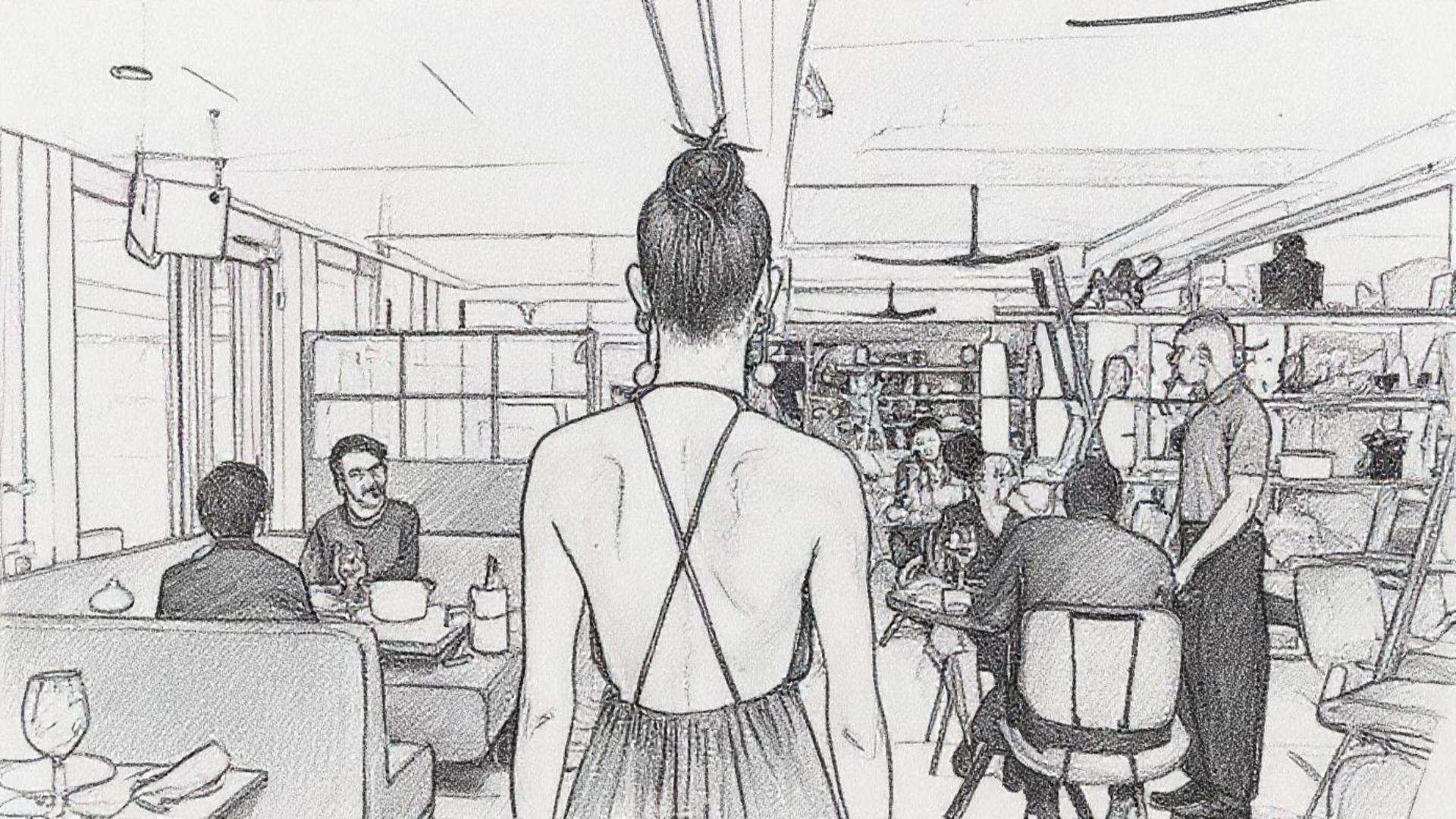 People in the restaurant admire the girl