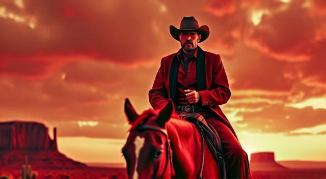 Cow boy story , in red tones, red colors