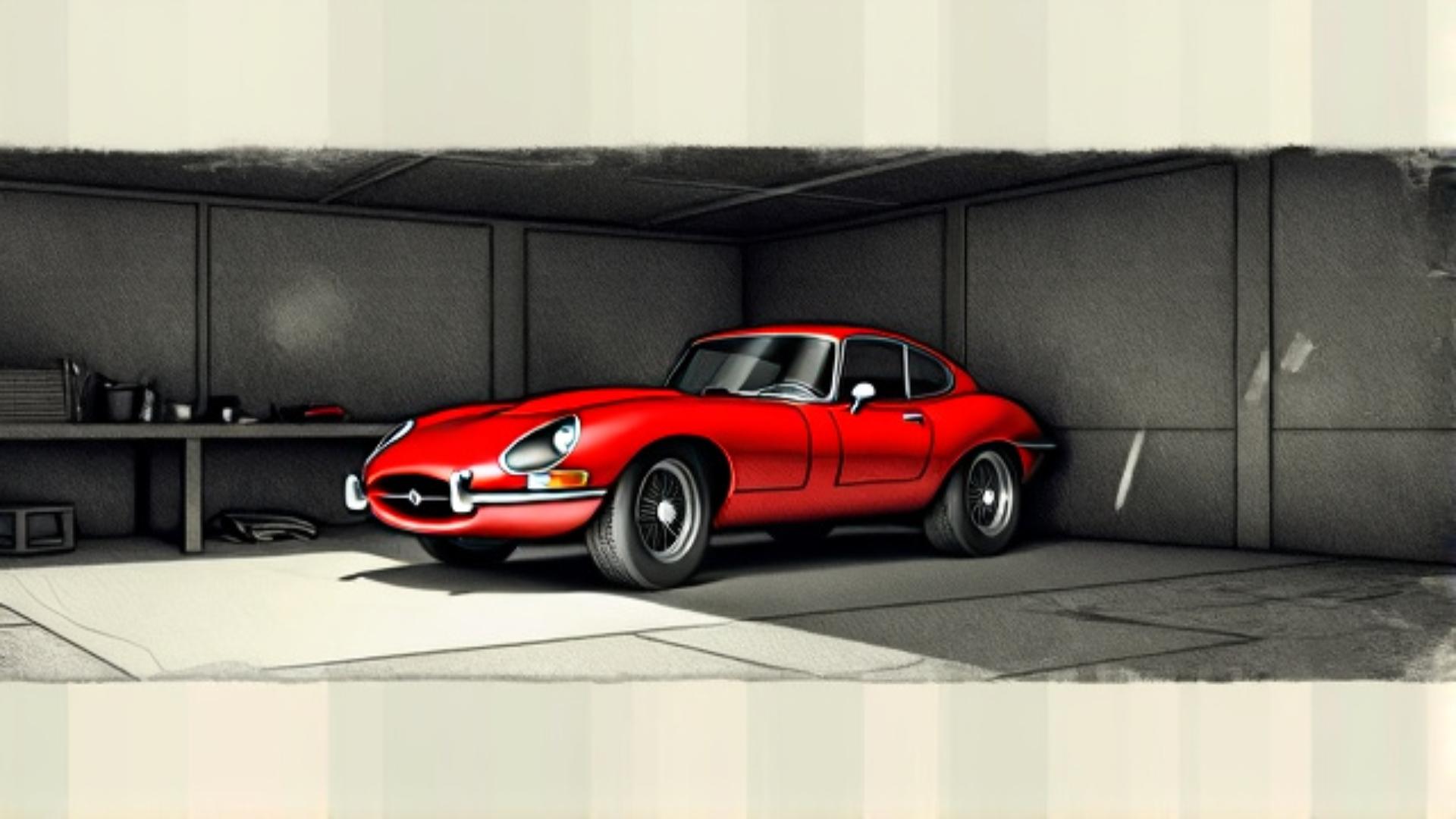 red car in garage