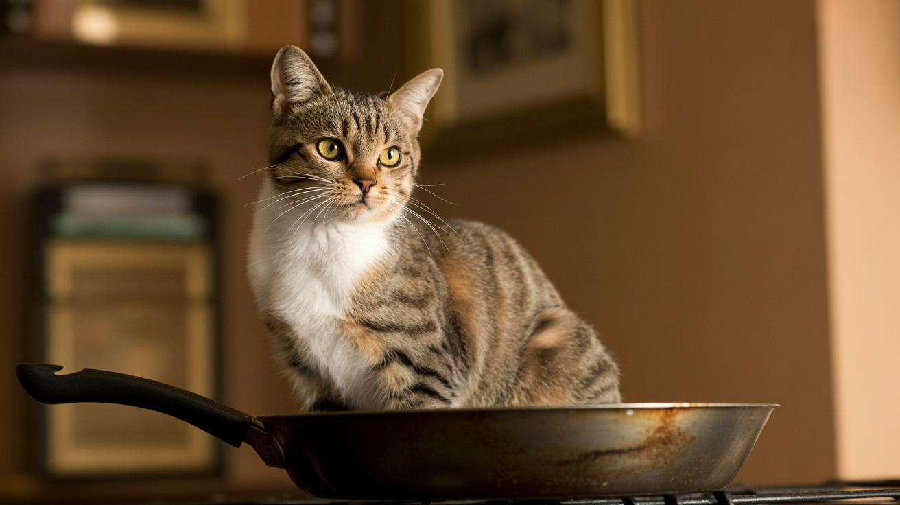 cat on the pan