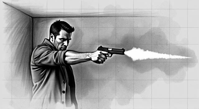 a man shoots a gun