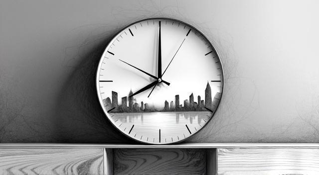 Clock white on the table with computer