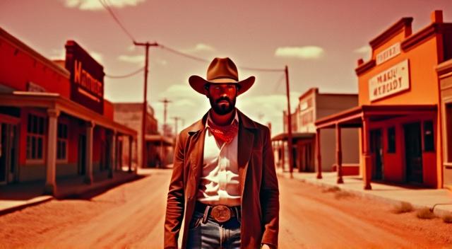 Cow boy story , in red tones, red colors
