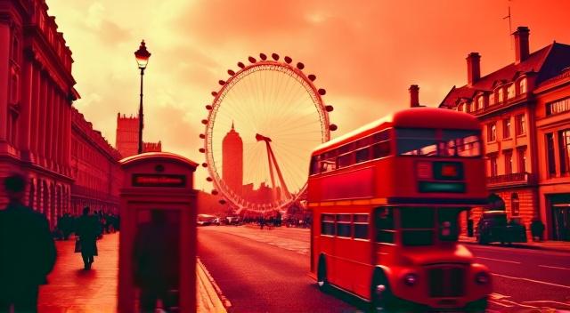 London , in red tones, red colors