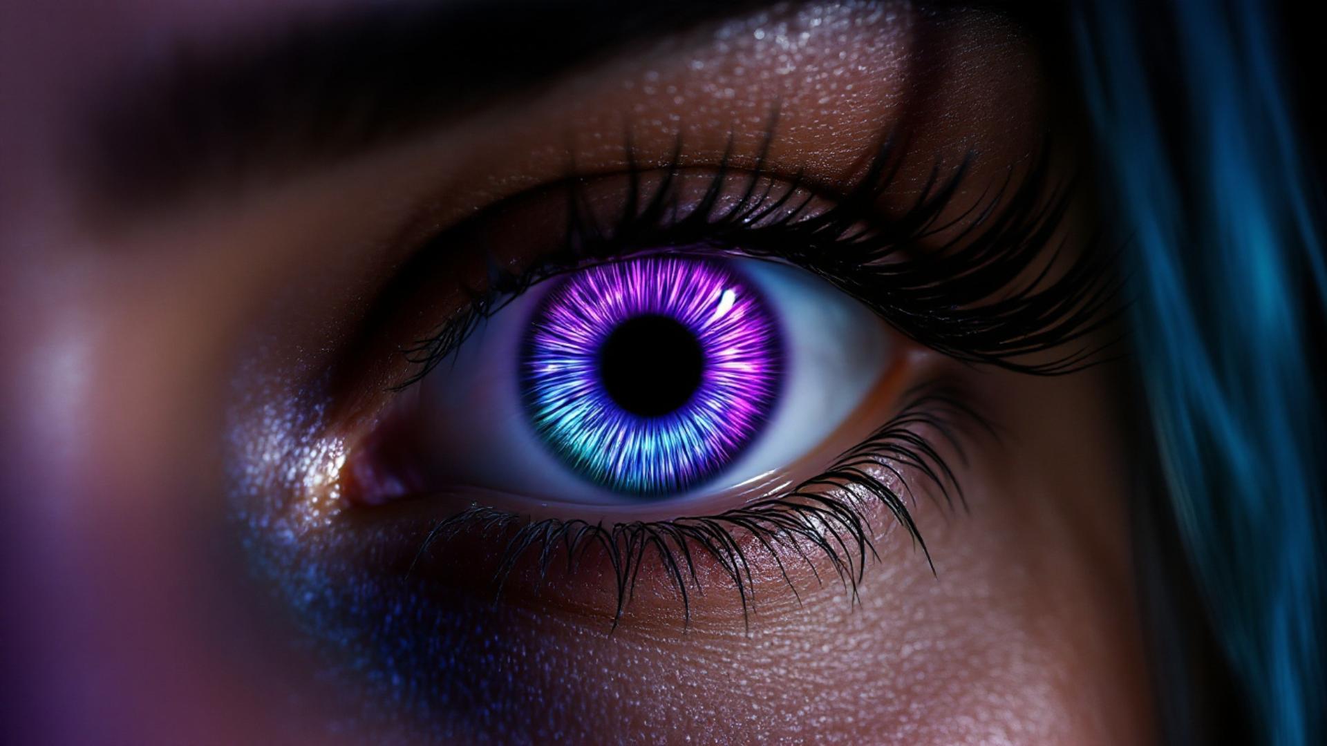 Eyelash, Eye, Eyebrow, Iris, Blue, Violet, Close-up, Purple, Organ, Eyelash extensions, Person