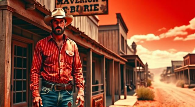 Cow boy story , in red tones, red colors