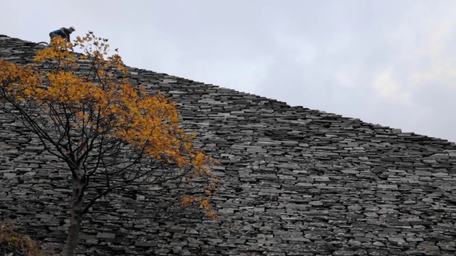 Video Reference N1: Wall, Tree, Sky, Roof, Leaf, Yellow, Stone wall, Autumn, Woody plant, Architecture