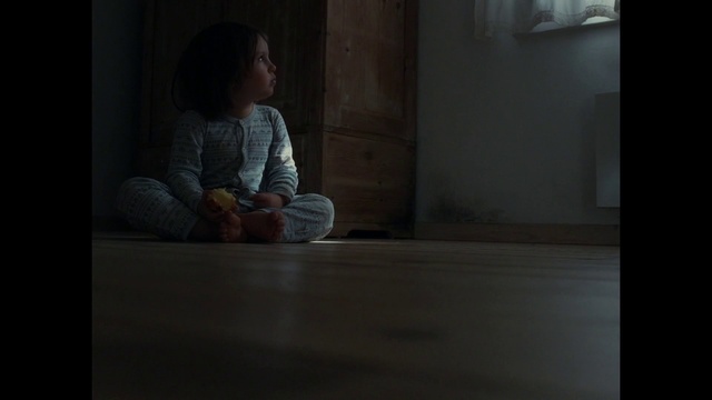 Video Reference N2: Child, Sitting, Floor, Standing, Darkness, Human, Eye, Flooring, Room, Window