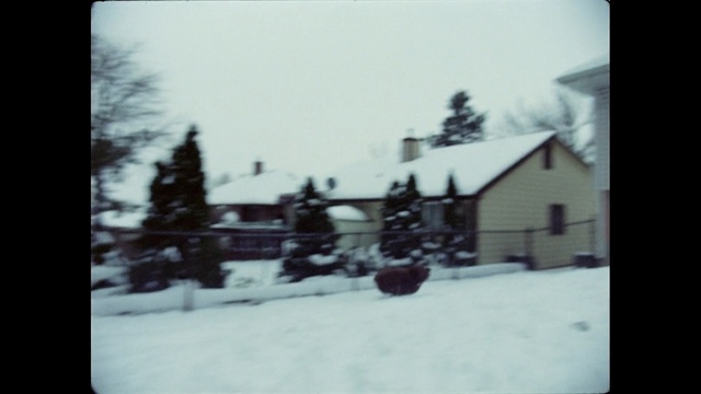 Video Reference N0: snow, winter, freezing, sky, house, black and white, tree, blizzard, winter storm, cloud