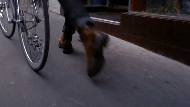 Video Reference N1: Bicycle, Bicycle wheel, Vehicle, Leg, Canidae, Footwear, Bicycle accessory, Floor, Bicycle part, Bicycle tire