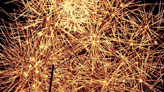 Video Reference N20: Fireworks, Gold, Event, Pattern, Recreation, Space, Darkness, Electric blue, Art, Symmetry