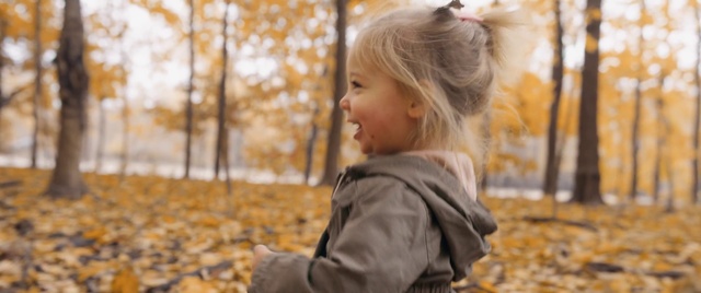 Video Reference N0: People in nature, Child, Nature, Blond, Tree, Autumn, Leaf, Toddler, Play, Cheek