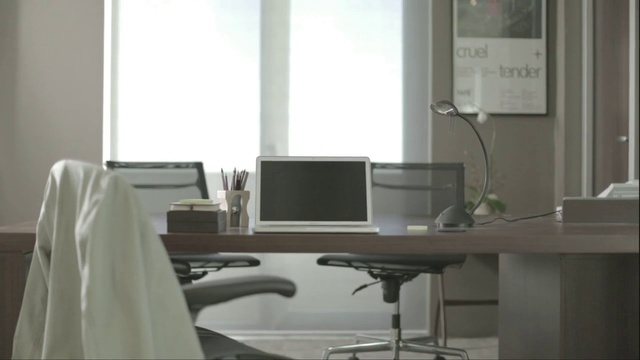 Video Reference N3: Furniture, Desk, Room, Office, Interior design, Office chair, Property, Computer desk, Building, Chair