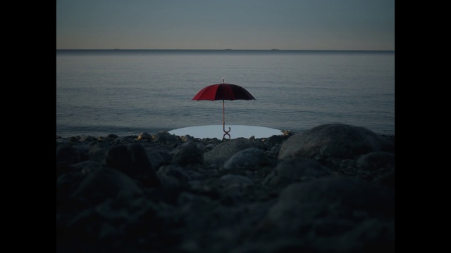 Video Reference N7: Sea, Sky, Horizon, Umbrella, Red, Ocean, Coast, Calm, Beach, Vacation