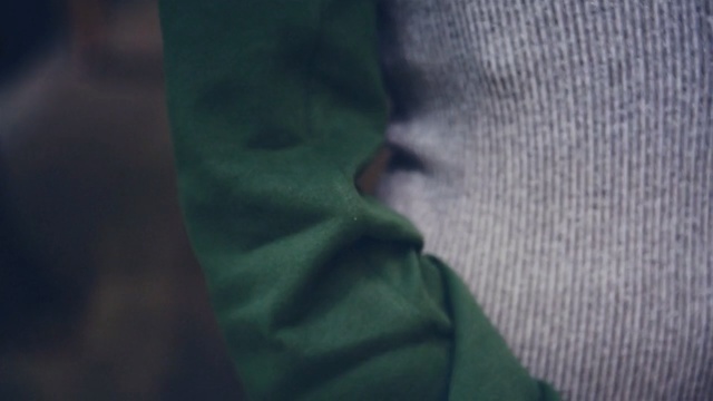 Video Reference N6: Green, Close-up, Sleeve, Textile, Hand, Jacket, Photography, Neck, Jeans, Shirt