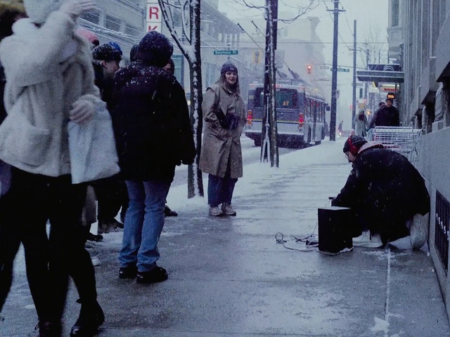 Video Reference N4: People, Winter, Urban area, Snapshot, Street, Black-and-white, Human, Pedestrian, Standing, Public space, Person