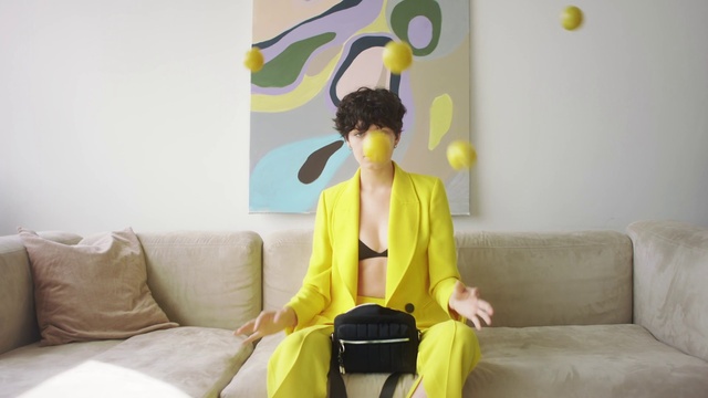 Video Reference N1: Yellow, Sitting, Room, Comfort, Furniture, Meditation, Wallpaper, Style, Art