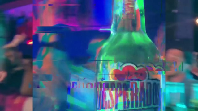 Video Reference N4: Drink, Light, Bottle, Alcohol, Distilled beverage, Visual effect lighting, Nightclub, Club, Neon, Liqueur, Person