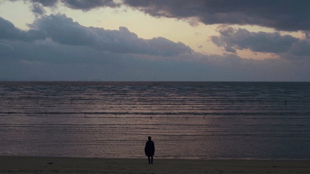 Video Reference N2: sea, horizon, sky, ocean, body of water, shore, cloud, water, calm, wave, Person