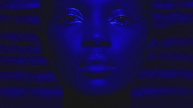 Video Reference N1: Blue, Face, Cobalt blue, Electric blue, Purple, Violet, Head, Light, Majorelle blue, Human