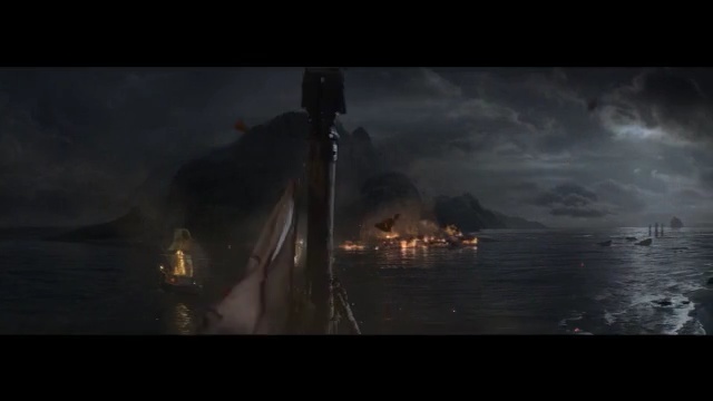 Video Reference N7: geological phenomenon, screenshot, atmosphere, water, sea, sky, darkness, ocean, battleship