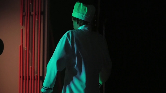 Video Reference N2: Green, Blue, Light, Darkness, Performance, Standing, Outerwear, Fun, Neon, Human