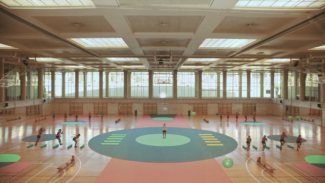 Video Reference N1: leisure centre, sport venue, structure, function hall, leisure, ceiling, indoor games and sports, daylighting, interior design, sports, Person