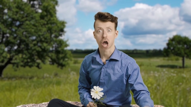 Video Reference N2: Male, Grass, Meadow, Sitting, Grassland, Photography, Plant, Wildflower, Flower, Happy, Person