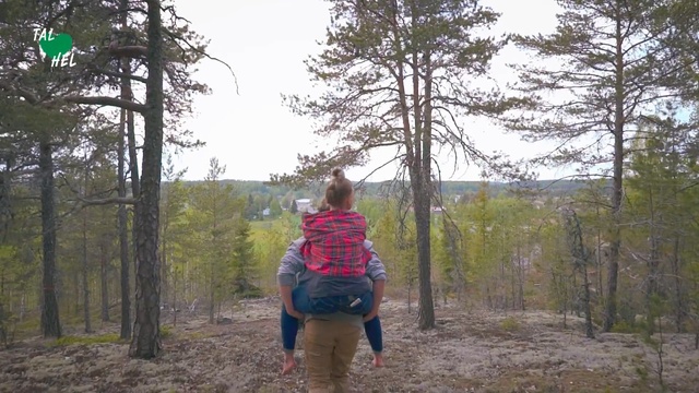 Video Reference N2: Tree, Natural environment, Wilderness, Biome, Forest, Leaf, Woodland, Recreation, Plant, Trail, Person, Outdoor, Man, Grass, Holding, Frisbee, Riding, Red, Shirt, Area, Yellow, Young, Standing, Park, Wearing, Throwing, Carrying, Walking, Dirt, Green, Field, Flying, Playing, Street, Hiking, Clothing, Sky, Footwear, Toddler, Wooded