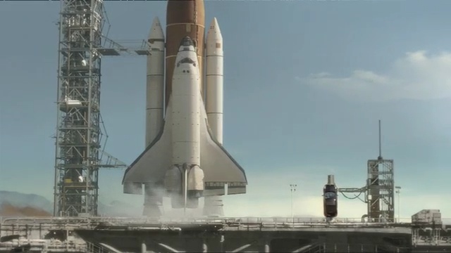 Video Reference N3: rocket, spacecraft, industry, space shuttle, building, tower, sky, Person