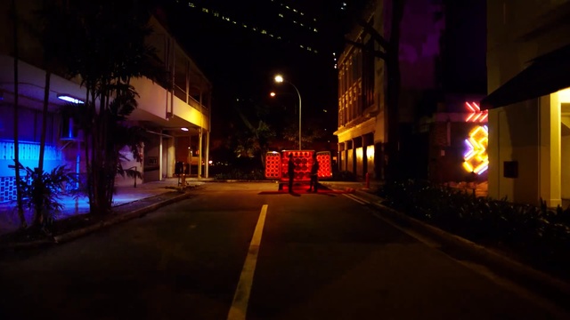 Video Reference N4: Night, Darkness, Light, Lighting, Street light, Red, Midnight, Town, Street, Road