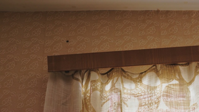 Video Reference N6: Window treatment, Curtain, Interior design, Window covering, Wall, Textile, Beige, Shade, Room, Wood