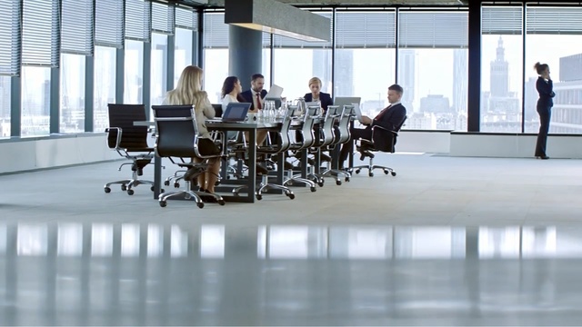 Video Reference N0: Floor, Flooring, Product, Office, Building, Architecture, Table, Furniture, Chair, Room, Person