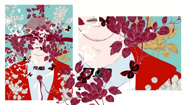 Video Reference N8: red, flower, art, flora, design, pattern, petal, flower arranging, illustration, floral design, Person