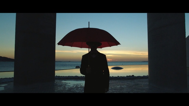 Video Reference N4: Umbrella, Sky, Photograph, Black, Sea, Ocean, Snapshot, Horizon, Sunset, Backlighting, Person
