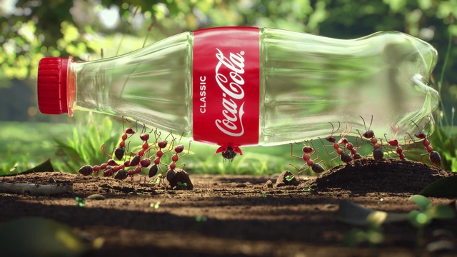 Video Reference N3: Coca-cola, Bottle, Cola, Drink, Plastic bottle, Plant, Coca, Carbonated soft drinks, Soft drink, Two-liter bottle, Cake, Table, Piece, Sitting, Green, Small, Food, Holding, Plate, Birthday, Cut, Water, White, Red, Tree