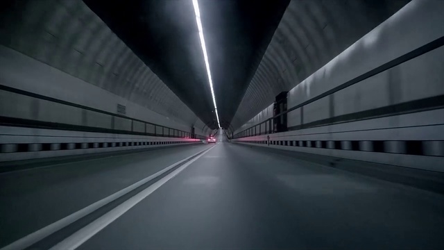 Video Reference N1: Tunnel, Black, Road, Light, Infrastructure, Architecture, Mode of transport, Metropolitan area, Line, Lane