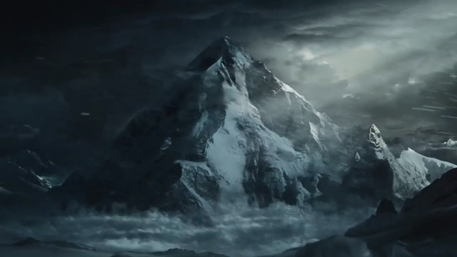 Video Reference N0: Sky, Darkness, Atmosphere, Geological phenomenon, Cg artwork, Ice, Space, Illustration, Mountain range, Mountain