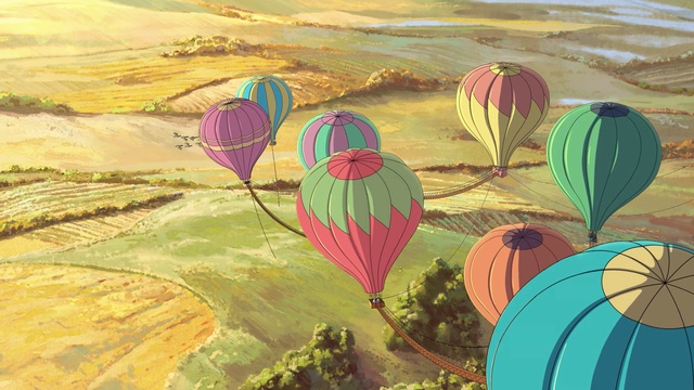 Video Reference N2: hot air balloon, hot air ballooning, ecosystem, leaf, sky, painting, art, ecoregion, landscape, illustration