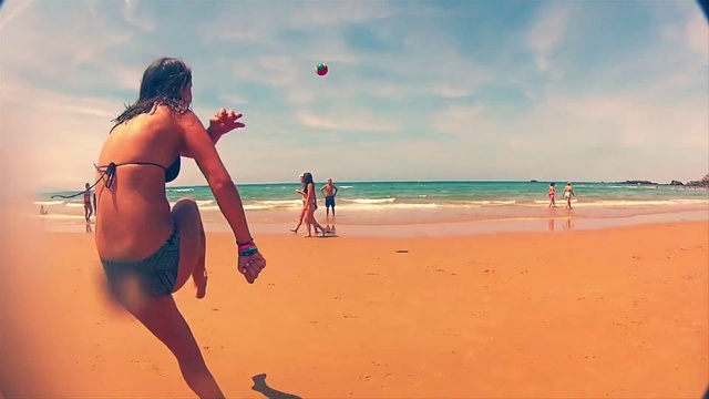 Video Reference N4: People on beach, Beach, Sand, Vacation, Fun, Summer, Sea, Sky, Ocean, Horizon, Person