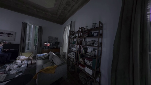 Video Reference N10: Room, Screenshot, Darkness, Building, House, Furniture, Architecture, Interior design, Adventure game
