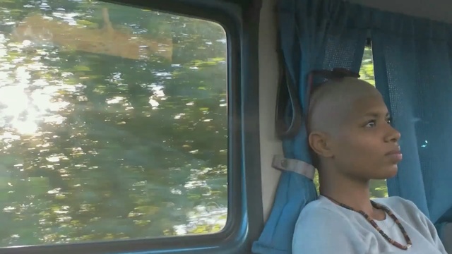 Video Reference N1: woman, travel, black woman, plant, window, train, bus 