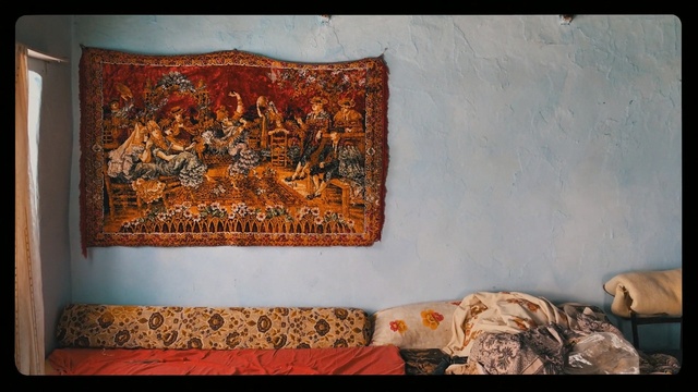 Video Reference N2: Tapestry, Art, Textile, Painting, Carpet, Visual arts, Still life, Modern art, History, Indoor, Photo, Board, Room, Man, Laying, Cat, White, Orange, Old, Different, Table, Red, Large, Bedroom, Covered, Sleeping, Bed, Television, Woman, Standing, Wall, Text