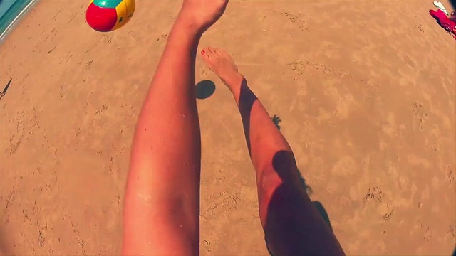 Video Reference N0: Leg, Human leg, Beach volleyball, Arm, Sand, Joint, Foot, Toe, Barefoot, Person