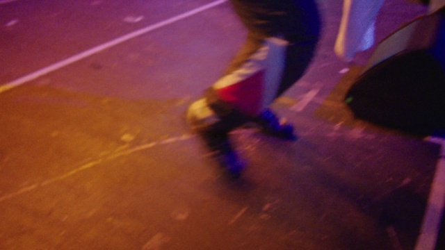 Video Reference N1: Footwear, Light, Floor, Roller skating, Purple, Hardwood, Leg, Flooring, Roller skates, Performance